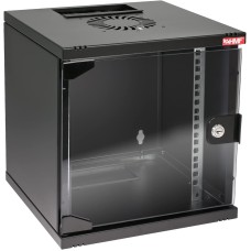 HMF 63406-02 Netzwerkschrank, Serverschrank 10 Zoll | 6 HE | 300 mm Tiefe | Voll montiert | Glastür | Schwarz