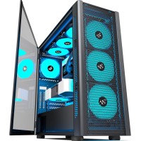 KEDIERS PC Gehäuse - Vorinstallierte 6 PWM ARGB lüfter, E-ATX Tower Gehäuse aus gehärtetem Glas, Schwarz, C730 (schwarz, C730)