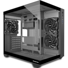 MUSETEX PC Gehäuse ATX, 3 Non-LED Lüfter vorinstalliert Gaming PC Gehäuse, 270° Full-View Tempered Glass PC Case mit Type-C, Mid Tower ATX Computer Gehäuse, Schwarz, Y6