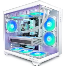 MUSETEX PC Gehäuse ATX,6 PWM ARGB Lüfter vorinstalliert,360MM Rad Unterstützung,Type-C Gaming PC Gehäuse,270° Full View Tempered Glass Mid Tower PC-Gehäuse,Reinweißes ATX Gehäuse,Y6