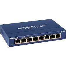 NETGEAR GS108GE LAN Switch 8 Port Netzwerk Switch (Plug-and-Play Gigabit Switch LAN Splitter, LAN Verteiler, Ethernet Hub, lüfterloses Metallgehäuse, ProSAFE Lifetime-Garantie), Blau