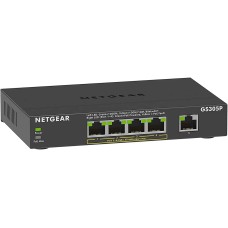 NETGEAR GS305P PoE Switch 4 Port Gigabit Ethernet LAN Switch PoE+ 63W (5 Ports Plug-and-Play Netzwerk Switch PoE, lüfterlos, robustes Metallgehäuse)