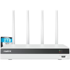 Reolink 4K 12CH WiFi NVR mit WiFi 6 und 2,4/5 GHz Dualband WLAN, integrierte 2TB HDD, unterstützt Reolink WiFi-Kameras (Keine PoE-Ports), 24/7 Aufzeichnung für Überwachungssystem, RLN12W (Schwarz)