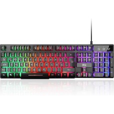 Rii Gaming Tastatur PC, RGB Tastatur kabelgebunden, Regenbogen Beleuchtete Tastatur LED, Gaming Keyboard ideal für Gamer|Büro（Deutsches Layout）