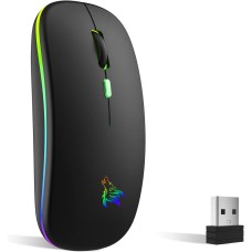 TQQ Maus Kabellos, 2,4 GHz-USB funkmaus, Bluetooth Maus, 1600 DPI Optical Tracking, Wiederaufladbare LED-Dual-Modus Mouse für Laptop, PC, iOS, Android, iPad, Windows