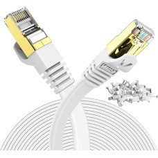 Veetop 10m Lan Kabel Netzwerkkabel Cat 7 Ethernet Kabel mit vergoldetem RJ45 Stecker Flach und Dünn mit 10 Gbps Übertragungsrate 10 Meter Weiß