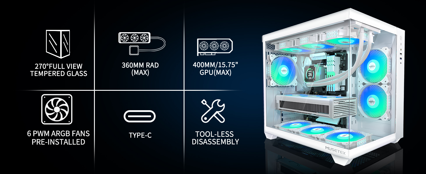 MUSETEX-PC-Gehause-ATX6-PWM-ARGB-Lufter-vorinstalliert360MM-