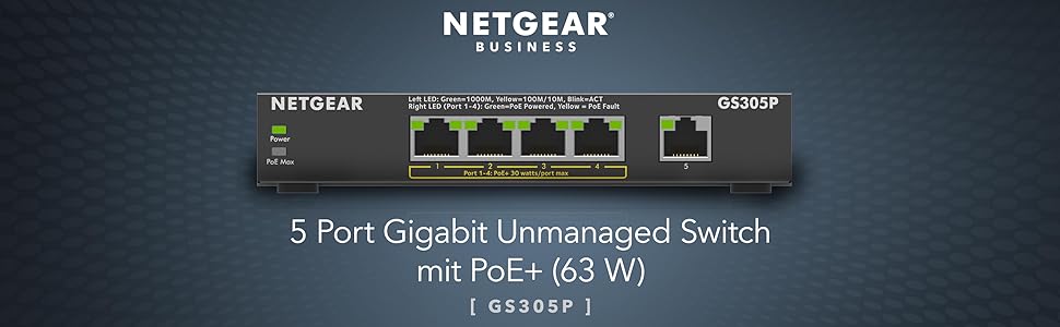 NETGEAR-GS305P-PoE-Switch-4-Port-Gigabit-Ethernet-LAN-Switch